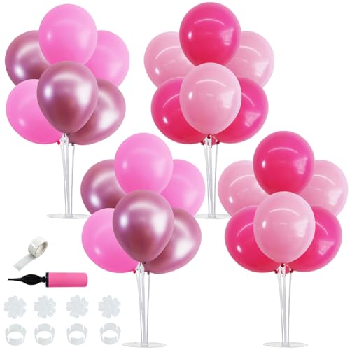 TONIFUL 4 Set Metallic Pink Balloon Stand Centerpiece Table Decorations for Baby Shower Wedding Engagement Bridal Shower Princess Party Decoration Sweet 16th Hot Girl Birthday Party Decorations - color: Metallic Pink