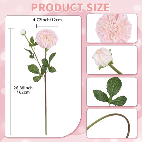 IPOPU 4pcs Artificial Dahlia Flowers Realistic Dahlia Silk Flowers 29" Long Stem Faux Flowers with Buds for Tall Vase DIY Bouquet Home Wedding Decor (Blush Pink) - color: Flesh Pink