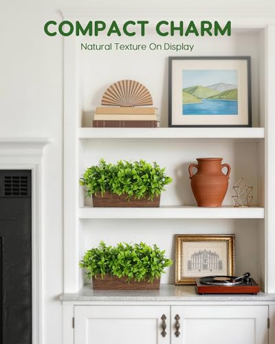 Velener 14" Artificial Boxwood Plants Indoor Centerpiece for Dining Room, Fake Plants in Rustic Rectangular Wooden Planter Box, Farmhouse Faux Plants for Mantel/Kitchen/Bathroom/Coffee Table Decor - color: Boxwood