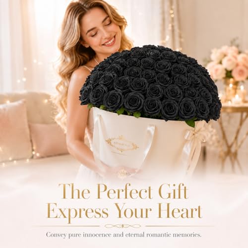 50 PCS Black Roses Artificial Flowers, Fake Roses Bouquet, Artificial Black Rose with Stems for DIY Wedding Flowers Decoration, Valentines Day Mothers Day, Bridal Bouquet Rose - color: Black, size: 50 Pcs