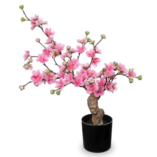 Faux Cherry Blossom Decor Pink Silk Flowers Arrangement 17.3" Small Cherry Blossom Flowers Tree Realistic Artificial Flowers with Vase Pot Fake Flowers for Home Office Table Centerpiece Wedding Decor - color: Pink #1, size: 17.3 inch