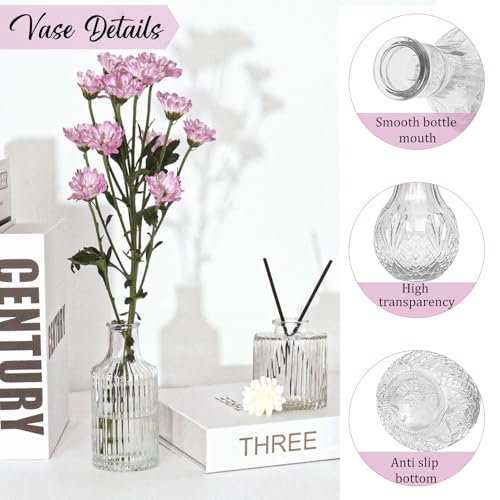 36Pcs Bud Vases Set Small Vintage Glass Bottles Clear Bud Vases in Bulk Multiple Shape Cute Glass Vases for Rustic Wedding Centerpieces Table Decorations and Home Decor(Clear) - color: Clear