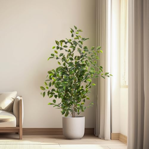 Bailikang Artificial Ficus Tree Indoor 4ft, Large Potted Faux Tree with Realistic Silk Leaves & Trunk for Home Office, Living Room Corner Decor - color: Green, size: 4ft