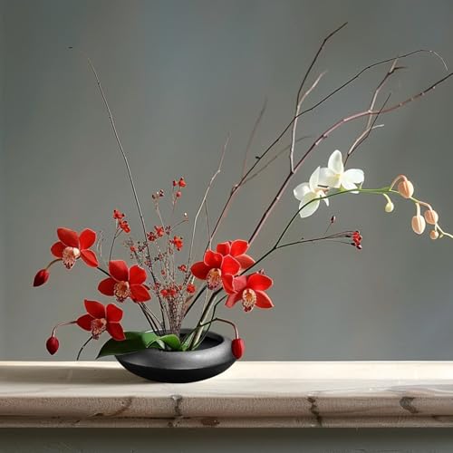 Ikebana Vase Kit Ceramic Flower Frog Vase with Stainless Kenzan Japanese Ikebana Flower Arrangement Pot for Floral Displays Moss & Hydroponic Plants Zen Decor Gift (Black Small Size) - color: Black Small Size