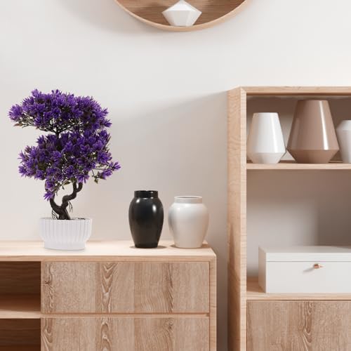 Artificial Bonsai Pine Tree Faux Potted Plant Purple Simulation Bonsai Desktop Ornament Home Decoration for Office and Living Room