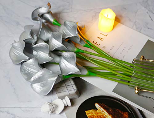 DuHouse 20Pcs Artificial Calla Lily Flower Real Touch Latex Flowers for DIY Wedding Bouquet Party Home Decor (925 Silver) - color: 925 Silver, size: 20pcs