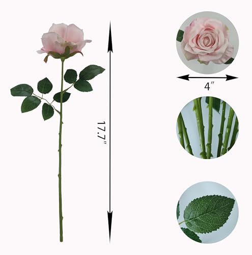 ATFL Fake Roses Artificial Flowers Bulk,Floral Diameter 4'',20 Pcs Artificial Silk Roses Flowers with Stems for Wedding Arrangement Centerpieces Party Home Table Decorations (20, Light Pink) - color: Light Pink