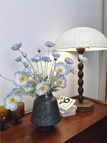 Set of 6 Light Blue Silk Poppy Flowers Artificial with Stems Silk Poppies Bouquet Faux Ranunculus Artificial Flowers for Wedding Party Home Office Indoor Decoration (Light Blue) - color: Light Blue