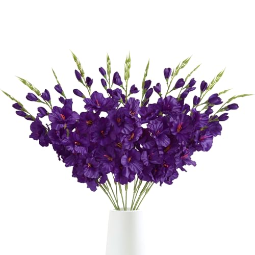 IPOPU 10 PCS Gladiolus Artificial Flowers 30.3 in Silk Gladiolus Flowers with Stems Faux Flower for Home Wedding Office Decoration(Dark Purple) - color: Dark Purple