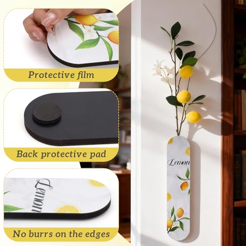 Woration 1PC Wall Mounted Wood Lemon Theme Decoration Fake Plant Hanging Wooden Plaque Vase Planter with Artificial Fruit Branche Art Wall for Bathroom Bedroom Kitchen Office Home - White - color: Artificial Lemon Branche