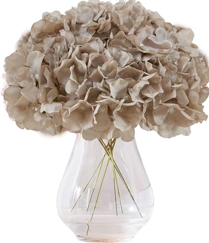 Artificial Hydrangea Flowers Coffee Heads 10 Fake Hydrangea Silk Flowers for Wedding Centerpieces Bouquets DIY Floral Decor Home Decoration with Stems(VASE NOT Included) - color: 10pcs Coffee, size: Large