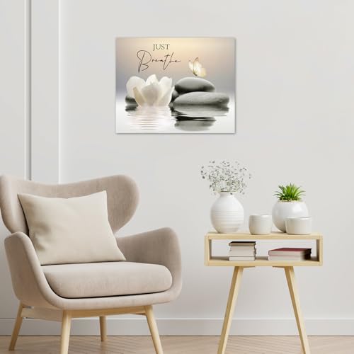 LB Spa Zen Wall Art for Bathroom Water Lily Flower and Butterfly Canvas Wall Art Wall Paintings Home Decor Inspirational Quotes Wall Pictures for Living Room Bedroom Office Ready To Hang, 20x16 Inch - color: Beige, size: 16"L x 20"W