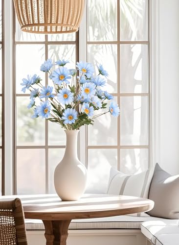 Light Blue 6Pcs Artificial Daisy Flowers 36 Heads 29.52” Long Stem Fake Wild Flowers for Room Home Decor Bath Party Wedding Garden Tall Vase Arrangement(Light Blue) - color: Light Blue