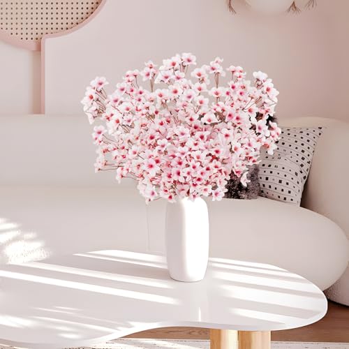 16PCS Artificial Cherry Blossom Flowers, 15.7" Fake Pink Peach Flowers Slik Faux Cherry Blossom Stems Flower Boquet for Home Vase Wedding Party Spring Decoration - color: Pink, size: 16