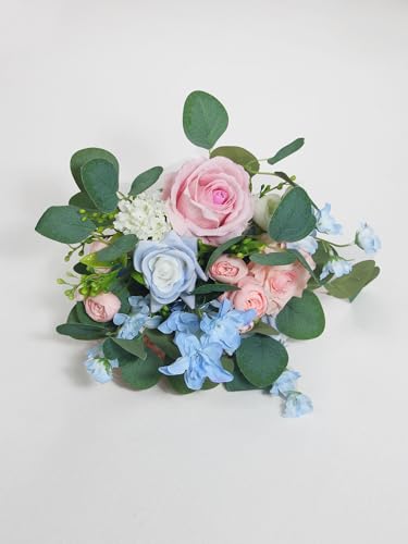 Rinlong Pink Blue Bridesmaid Bouquet for Wedding, Prom, Homecoming | Silk Bridal Bouquet, Destination Friendly - color: 17-white Pink & Blue