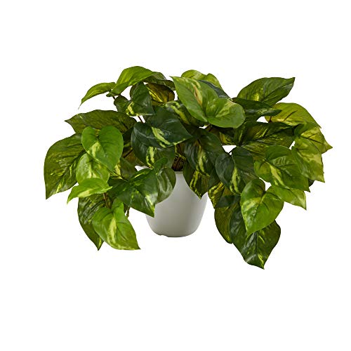 Nearly Natural 9in. Pothos Artificial Plant in White Planter (Real Touch) - size: 1 Count (Pack of 1)