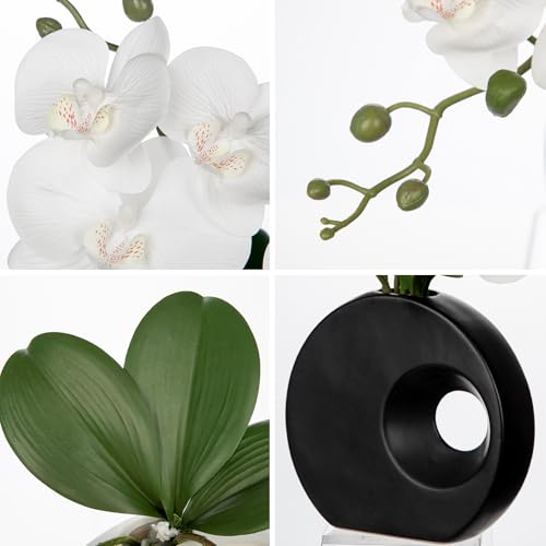 Briful Artificial Orchid Flowers in Black Modern Ceramic Vase 15.7" Tall White Faux Orchid Arrangement Silk Orchid Flower Fake Orchid Centerpiece for Home Office Room Wedding Table Décor - color: White, size: Black Ceramic Pot