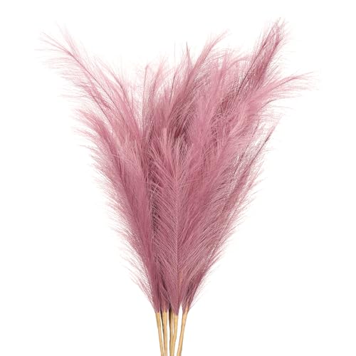 PATIKIL 37.8in Tall Pampas Grass Decor, 7pcs Large Artificial Pampas Grass Bulk Long Fluffy Faux Pampas Grass Dried for Home Boho Decor Vase Wedding Wall Ground, Purple - color: Purple