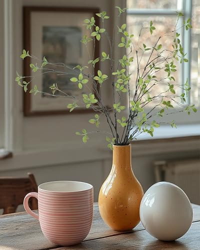 DuHouse 34" 5Pcs Artificial Ficus Branches Fake Greenery Stems Faux Eucalyptus Stems for Home Office Table Centerpieces Garden Vase Filler Decoration(Green) - color: Green, size: 34"
