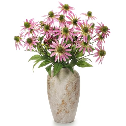Knitgrip Light Purple 4 Pcs Artificial Coneflowers Stems 29 Inch Faux Echinacea Flowers Branch Realistic Farmhouse Fake Sunflower Floral Bouquet for Home Centerpiece Arrangement Indoor Outdoor Decor - color: Light Purple