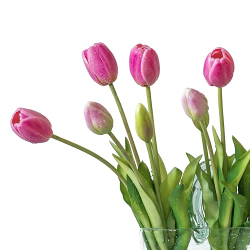 DUYONE 15Pcs Artificial Tulips Flowers, Soft Touch Realistic Latex Tulips Bouquet for Home Office Wedding Party Garden Decor, Fake Flowers for Centerpieces Dining Table Living Room Spring-B Peachblow - color: B Style-15pcs Peachblow (No Vase)