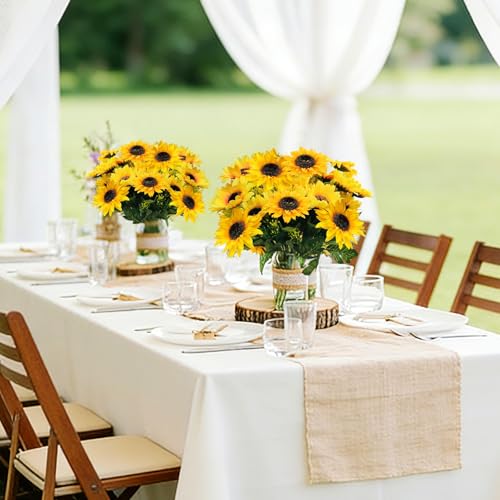 TURNMEON 28Pcs Sunflowers Artificial Flowers for Outdoors Summer Decor, 4 Pack Fake Flowers Silk Faux Sunflower Bouquet Mum Flowers Arrangement for Vase Wedding Table Indoor Home Fall Cemetery Decor