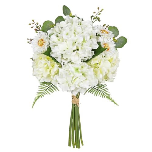 GnFlus Artificial Hydrangea Flower Stems 12PCS White Faux Hydrangea & Daisy Silk Flowers Realistic Fake Flowers for Vase Centerpiece Wedding Bridal Bouquet Party Home Decor - color: Hydrangea, White, size: 1 Pack