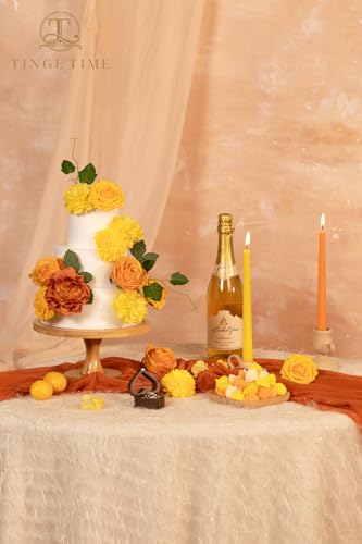 TINGE TIME Artificial Flowers Combo Set, Gradient Color Flower Leaf with Stems for DIY Wedding Bouquets Centerpieces Baby Shower Party Home Decorations(Yellow & Tangerine Orange) - color: Yellow & Tangerine Orange