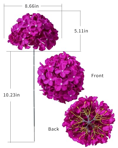 DuHouse 8.7" Silk Hydrangea Flower Heads with Stems Fake Hydrangeas Flowers for DIY Wedding Centerpiece Home Decor,Pack of 6(Dark Fuchsia) - color: Dark Fuchsia
