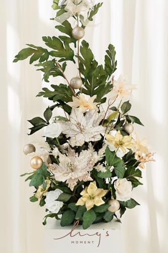 Ling's moment 41" Tall Free Standing Artificial Flowers Arrangements 2 pcs Wedding Arch Altar Stage Decorations Champagne Christmas for Ceremony Reception Rose Floral Party Outdoor Centerpieces Decor - color: Red-christmas Red & Sparkle