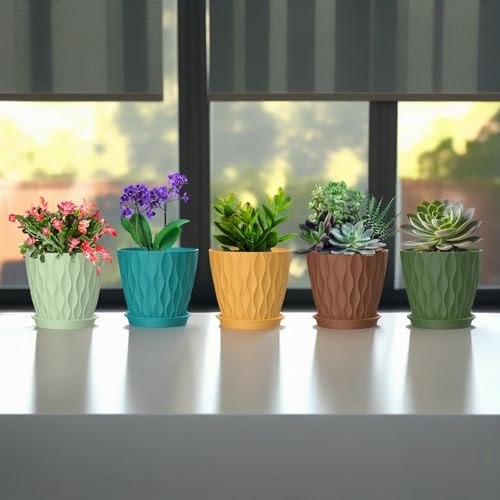 4 Inch Plant Pots, 6 Pack Indoor Flower Pots, Planters with Drainage Holes and Trays for Orchids, Violets, Succulents, Herbs, and Other Plants,Corolful - color: Colorful, size: 4inch