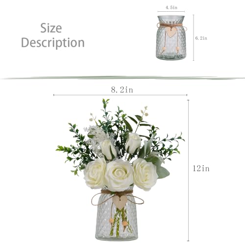 Fake Flowers with Vase Silk Rose Flowers in Vase Eucalyptus Flowers Arrangement Suitable for Home Office Decoration, Dining Table Centerpiece (Rose-White) - color: Rose-white