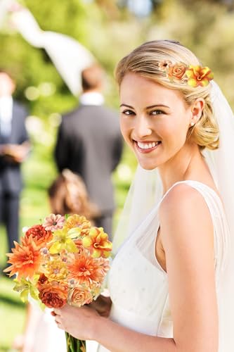 Fake Flower Heads Bulk - Orange Silk Daisy & Rose Fall Artificial Flower for Crafts, DIY, Graduation Cap, Wedding, Party, Cake Topper, Home Garland Decor - color: Orange