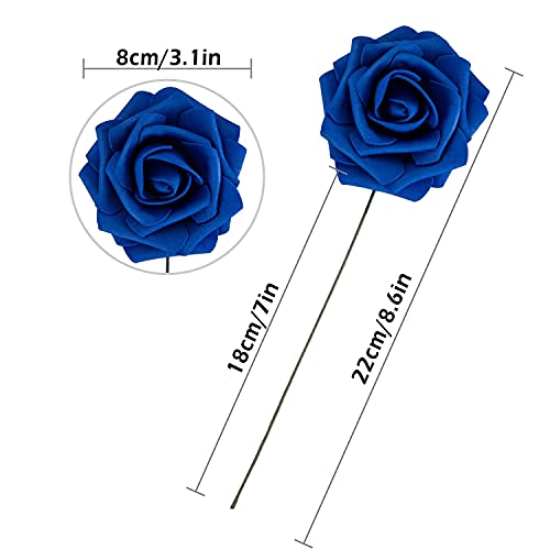 25pcs Artificial Flower Foam Rose Real Touch Roses Flower Heads with Stem for DIY Wedding Bouquets Centerpieces Arrangements Party Baby Shower Home Decor (Royal Blue) - color: Royal Blue