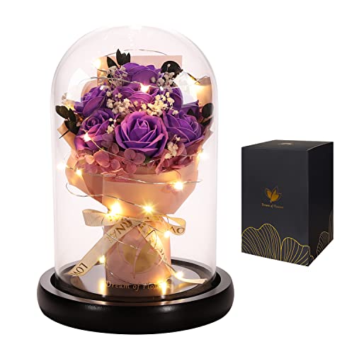 Mothers Day Flowers Roses Gifts for Mom,Forever Preserved Flower Rose in Glass Dome,Fresh Flowers for Delivery,Mothers Day Birthday Gifts for Wife Women Mom Grandma from Daughter - color: Purple