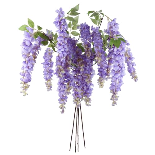 IPOPU 3.9FT Wisteria Artificial Flowers, 4PCS Purple Hanging Flowers, Silk Wisteria Flower with Long Stem for Tall Vase Filling Wedding Wall Backdrop Centerpieces Home Decoration (Purple) - color: Purple