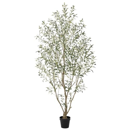 Nafresh Super Full Faux Olive Tree, 7FT Artificial Olive Tree Indoor, Fake Silk Trees with Realistic Leaves and Lifelike Fruits for Indoor Outdoor Living Room Corner Office Bedroom Home Decor - size: 7ft