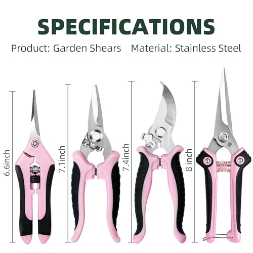 EWPJDK 4 Pack Garden Pruning Shears, Stainless Steel Garden Shears, Gardening Shears, Garden Scissors, Clippers, Pruning Snips, Pruning Shears for Gardening Tools (Pink) - color: Pink