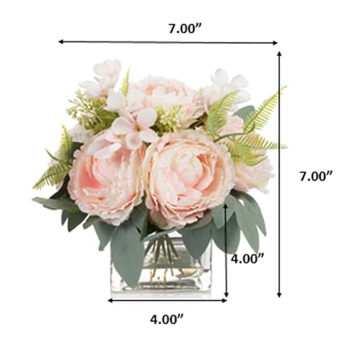 ENOVA FLORAL Artificial Flower Arrangement with Vase,Mixed Artificial Silk Peony Flower in Vase for Decoration Home Office, Wedding Centerpiece (Pink) - color: Pink