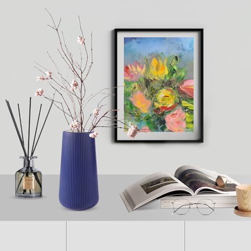 Navy Blue Ceramic Vase, GUKJOB Small Cute Flower Vase for Pampas Grass, Home, Living Room, Dining Table, Farmhouse, Office Decor, Bedroom, Table, and Kitchen Shelf (Navy Blue) - color: Navy Blue