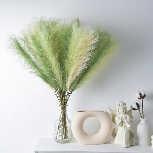 LSKYTOP Green Pampas Grass Decor,23Inch 12pcs Faux Pampas Grass Bouquets Artificial Pampas Fake Pampas Flower for Home Living Room Bedroom Vase Decor - color: Green 12pcs