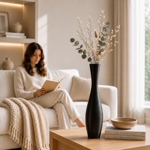 Leewadee Decorative Tall Floor Vase for Living Room Decor, 20″, Black, Resin - color: Black, size: 20 inches
