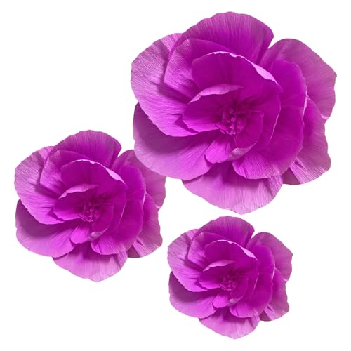 BRT Bearingshui Crepe Paper Flowers Decoration for Wall Total 9 Pcs, Artificial Flowers Backdrop for Wedding Decor Baby Bridal Shower Birthday Party, Rose Red 3D Wall Flowers Decor - color: Rose Red