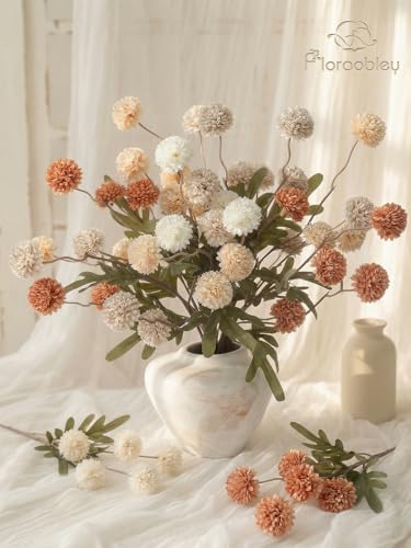 9pcs Fake Flowers Silk Mini Mums with Stems, Mixed Beige Faux Chrysanthemum Pompon Balls Artificial Flower Bulk for DIY Wedding Centerpieces, Vase Fillers, Floral Arrangements & Home Decor - color: Mixed Beige