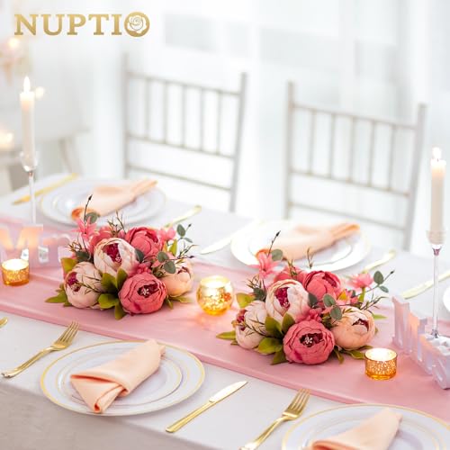 NUPTIO Flower Balls Flowers for Centerpieces: 2 Pcs 9.4 inch Diam Dark Pink Artificial Peony Fake Flower Ball Arrangement Bouquet Wedding Centerpieces for Tables Wedding Centerpiece Decorations - color: Dark Pink