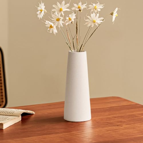 White Ceramic Vase, 8.5 Inch Flowers Vase for Pampas Grass, Rustic Table Vase for Centerpieces, Simple Modern Vase for Home Office Decor - Creamy White - color: Creamy White, size: Medium: 8.5 inches