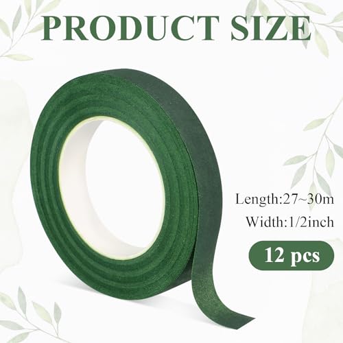 GardEasy 12 Rolls Floral Tape, 1/2" Wide Flower Tape Dark Green for Bouquets Floral Arranging Stem Wrap Craft, Wedding Bouquet(30yards)
