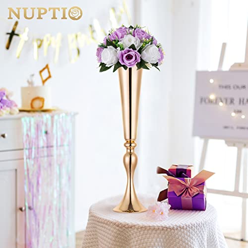NUPTIO Lilac White Flower Balls: Artificial Rose Centerpieces for Tables | 2 Pcs 9.5 inch Fake Floral Arrangement for Wedding Birthday Party Bridal Shower Decor - color: Lilac & White, size: 2 Pcs
