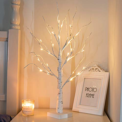 PEIDUO Artificial Tree for Christmas Decorations, 2FT Birch Tree with LED Lights, Warm White Fairy Lights Spirit Tree Lamp for Home Indoor Tabletop Centerpiece, Battery Powered, Timer - style: Birch Tree