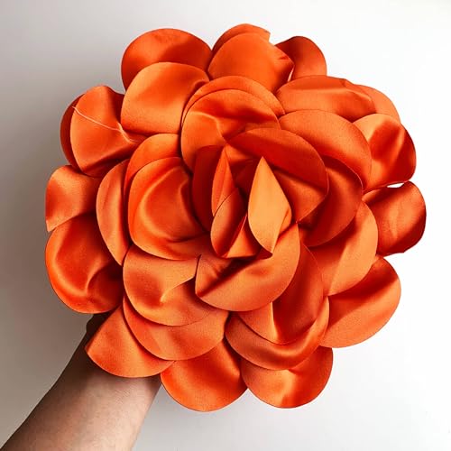 Heyiwell Large Satin Fabric flower for Brooch Pin Wedding Party Dance Dress Suit Clothes Head Hair Accessories DIY Decor 9.45"Inch - color: Orange